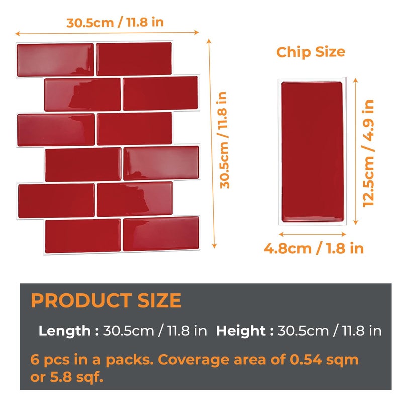 WALPLUS Premium Peel and Stick Kitchen Backsplash Tile Stickers Self Adhesive Stick on Subway Tile 11.8" x 11.8" Bathroom Splashback Water Heat Resistant 3D Wall Tiles Red Glossy - Image 5